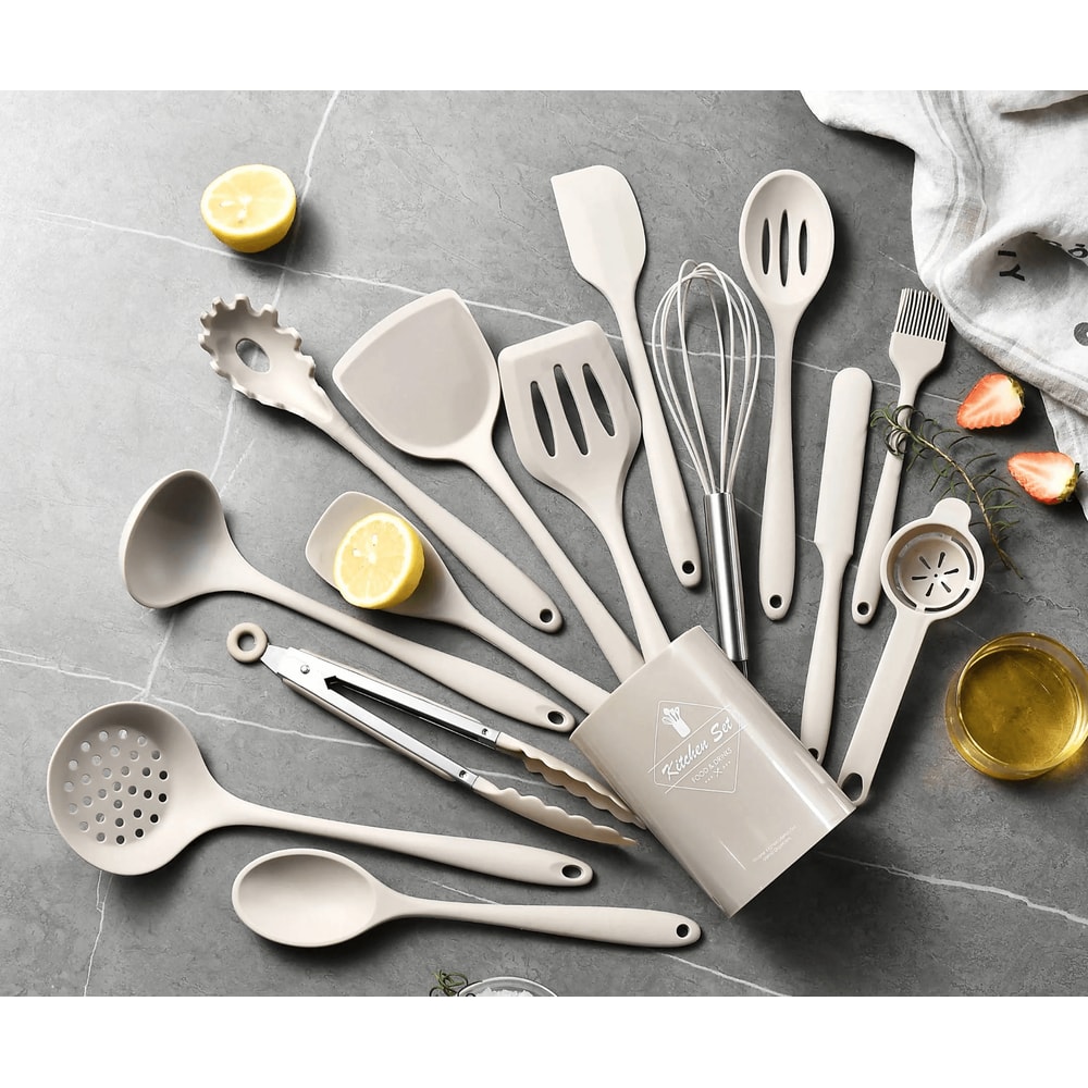 15 Piece Khaki Silicone Kitchen Utensils Set Non Stick Cooking Tools 5