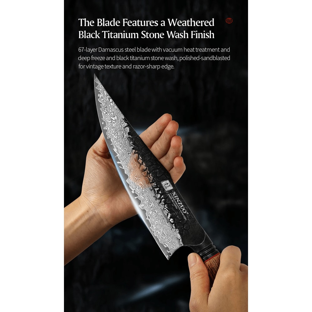 XINZUO 5 Piece Kitchen Knife Set With G10 Oak Handles Chef Santoku Bread And Paring Knives 1