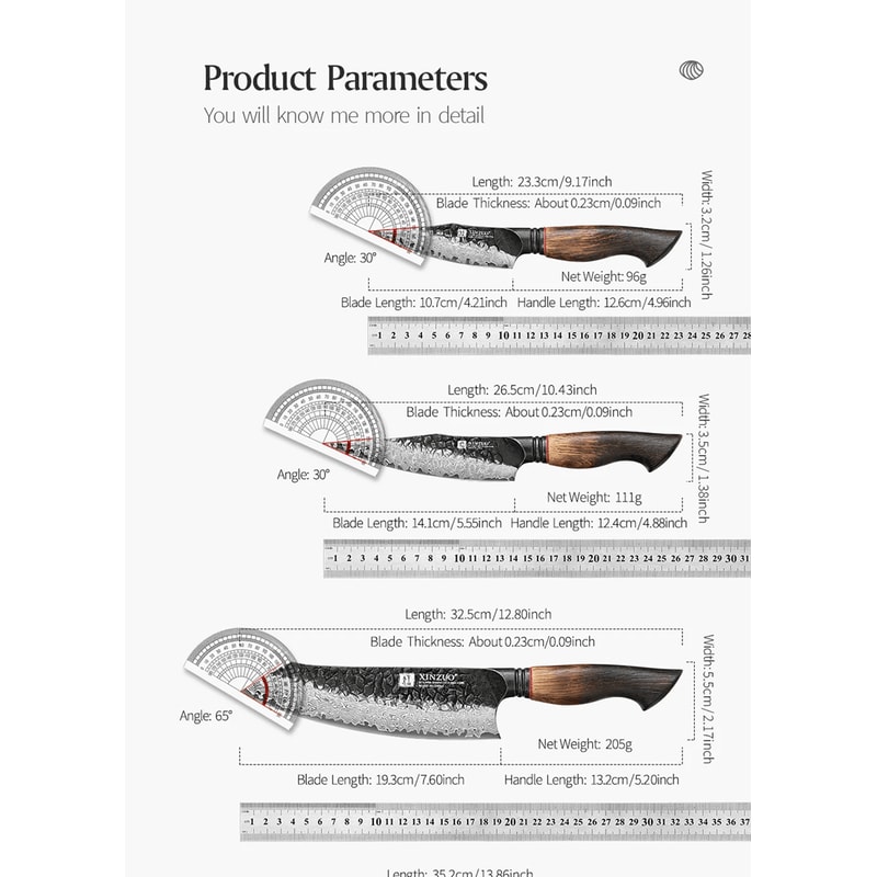 XINZUO 5 Piece Kitchen Knife Set With G10 Oak Handles Chef Santoku Bread And Paring Knives 2