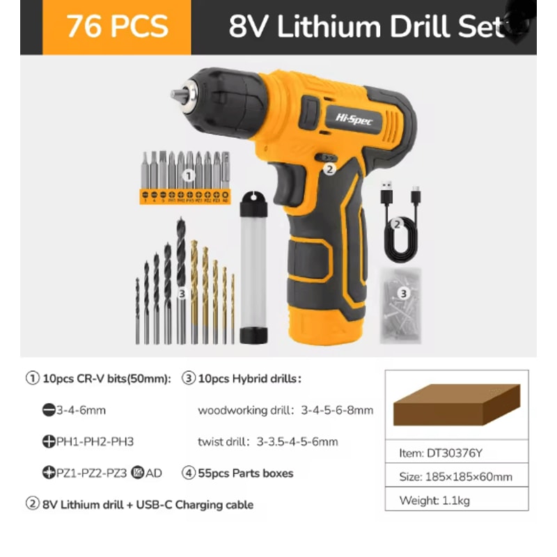 Hi Spec 133 Piece Pink Power Tool Set With 8V Lithium Drill And Toolbox 3