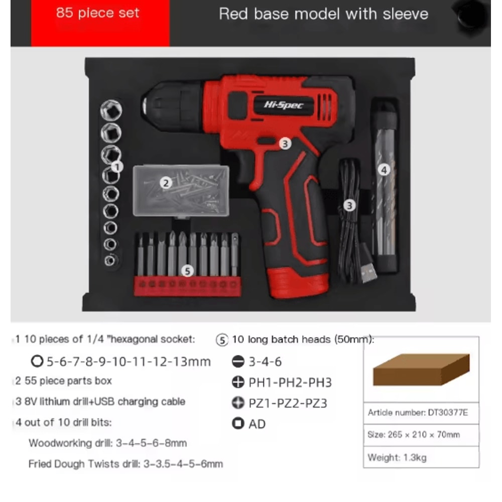 Hi Spec 133 Piece Pink Power Tool Set With 8V Lithium Drill And Toolbox 4