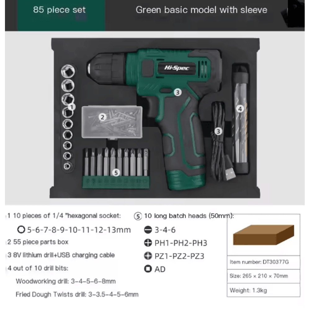 Hi Spec 133 Piece Pink Power Tool Set With 8V Lithium Drill And Toolbox 5