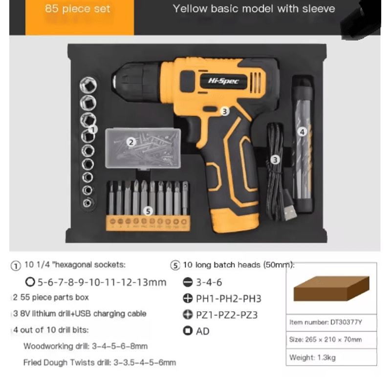 Hi Spec 133 Piece Pink Power Tool Set With 8V Lithium Drill And Toolbox 7