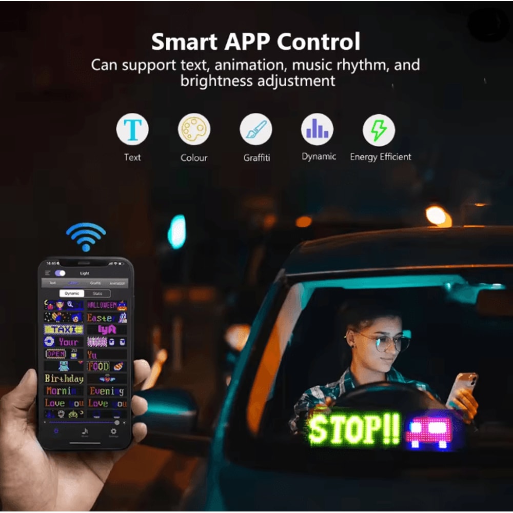 LED Matrix Car Windshield Display With App Control Flexible LED Car Display Panel 1