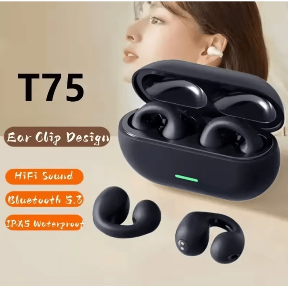 Bluetooth 53 Bone Conduction Clip Ear Headphones Wireless Sports Earbuds 0
