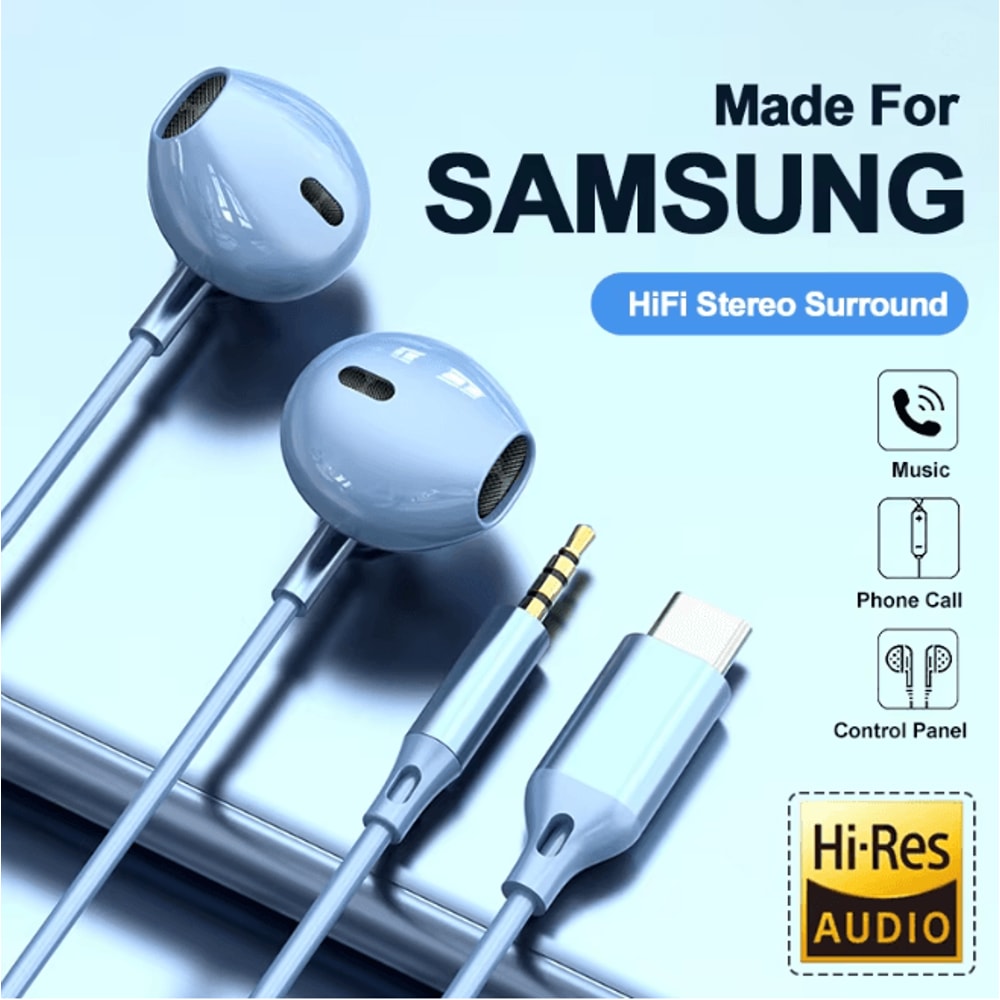 USB C Wired In Ear Headphones With HiFi Sound And Inline Control 0