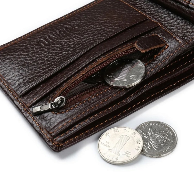 Genuine Leather Mens Wallet With Coin Pocket And Zipper 3