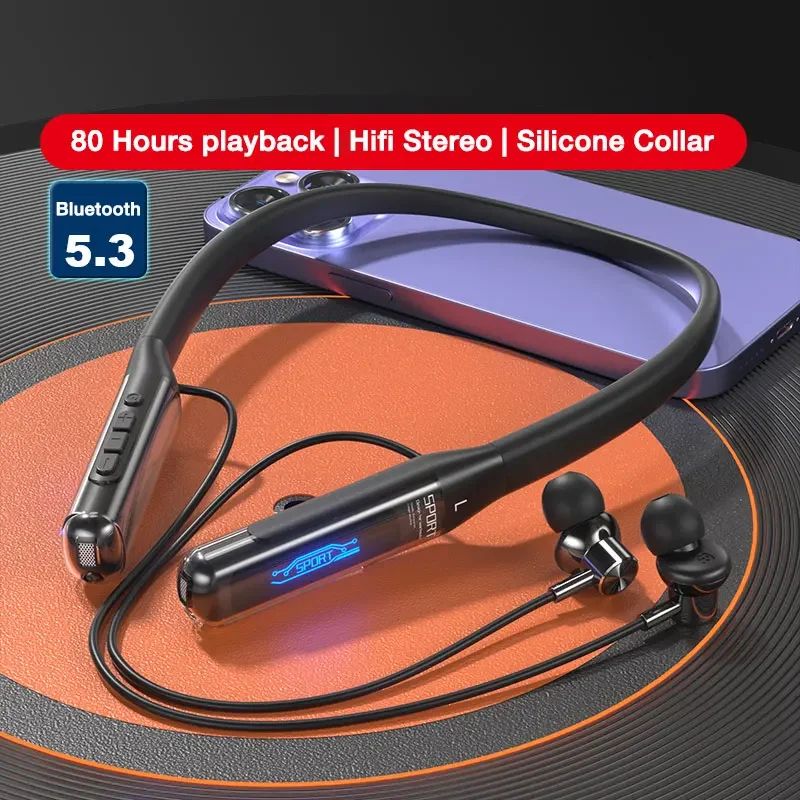 80 Hour Neckband Bluetooth Headphones Wireless Stereo Earphones 6