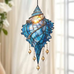 blue conch shell suncatcher coastal window hanging decor