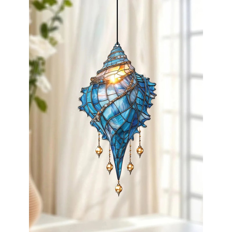 Blue Conch Shell Suncatcher Coastal Window Hanging Decor 0