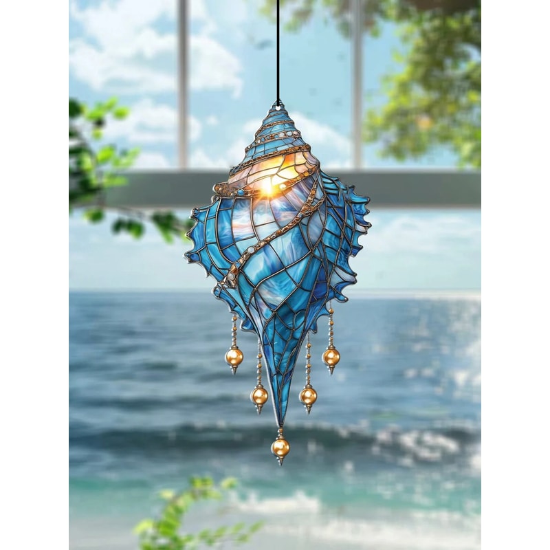 Blue Conch Shell Suncatcher Coastal Window Hanging Decor 3