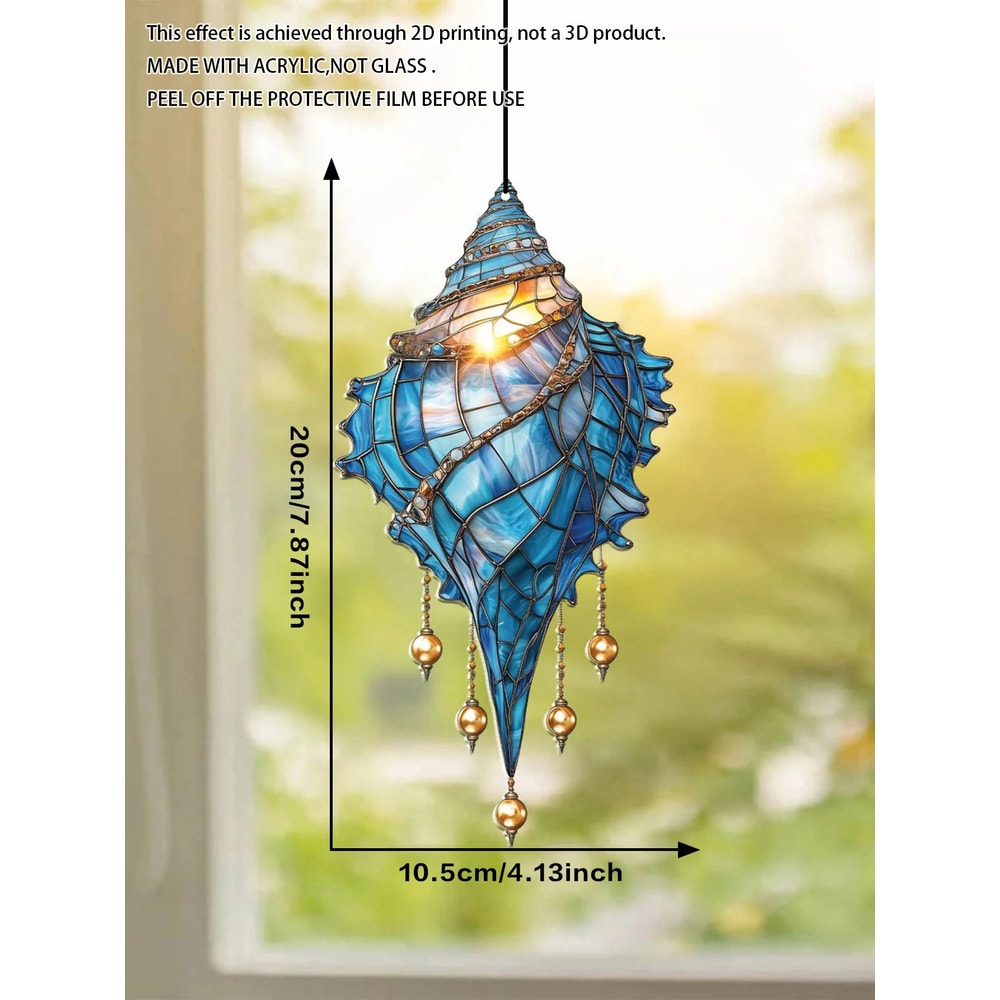 Blue Conch Shell Suncatcher Coastal Window Hanging Decor 7
