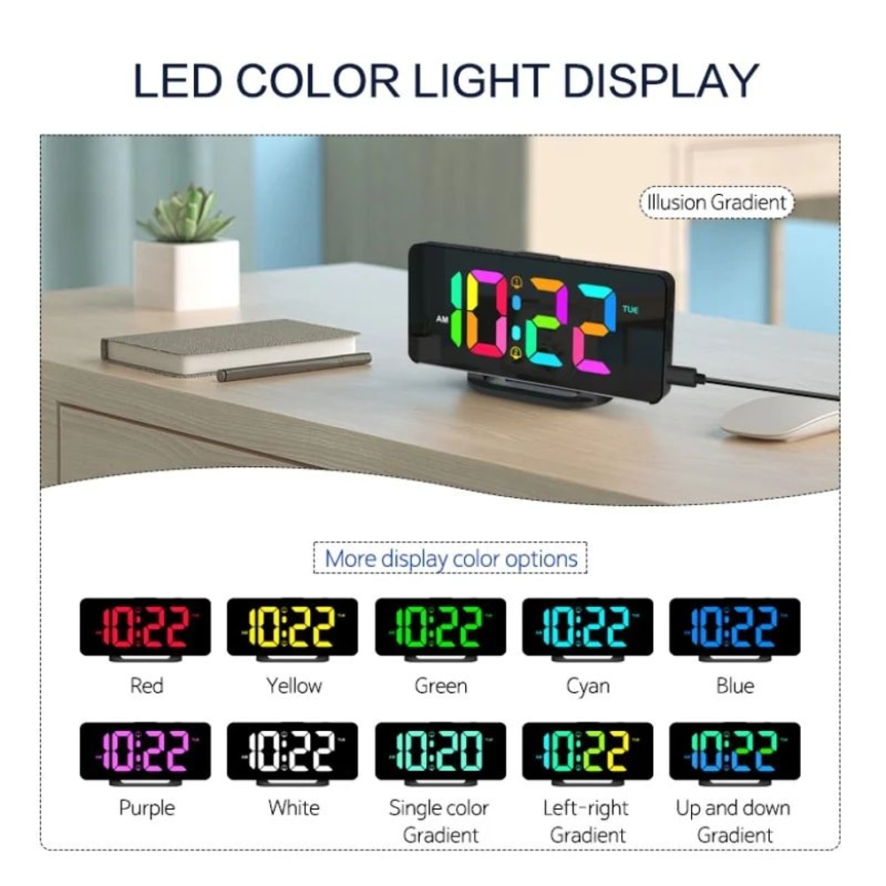 RGB Digital Alarm Clock With Mood Light And USB Charging 2
