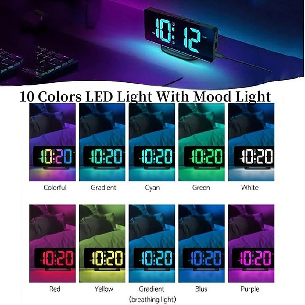 RGB Digital Alarm Clock With Mood Light And USB Charging 3