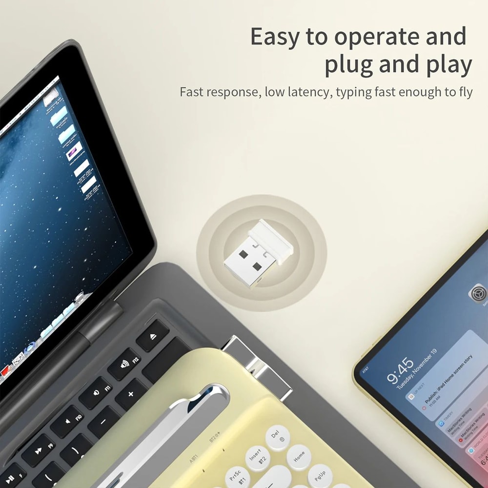 Retro Wireless Typewriter Keyboard With Round Keycaps 3