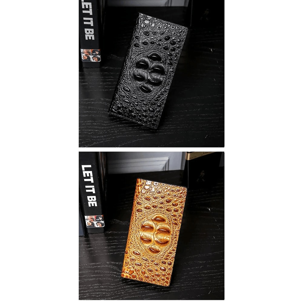 Mens Slim Leather Wallet With Crocodile Texture Business Card Holder 0