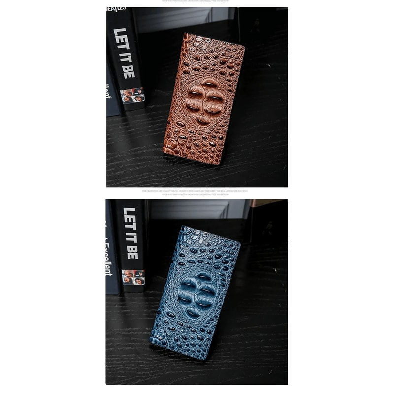 Mens Slim Leather Wallet With Crocodile Texture Business Card Holder 1