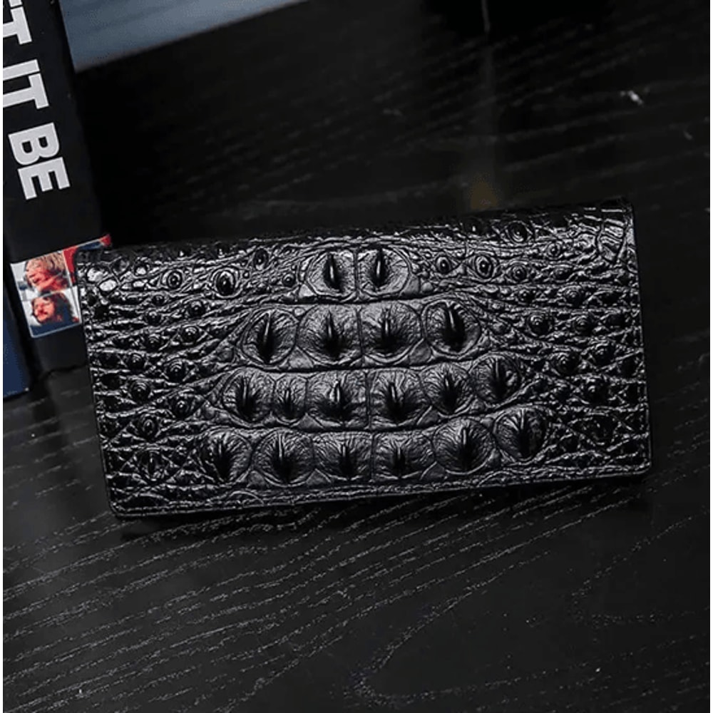 Mens Slim Leather Wallet With Crocodile Texture Business Card Holder 3