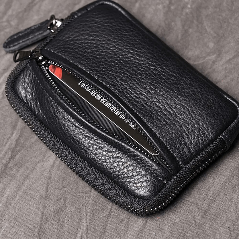 Genuine Leather Mini Zipper Wallet Coin Purse And Key Holder 4