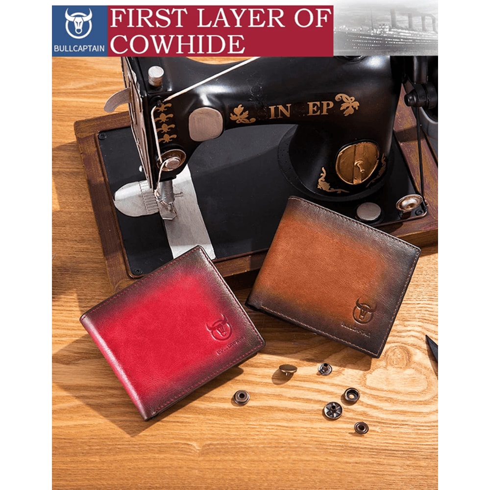Bullcaptain RFID Blocking Leather Bifold Wallet Slim Mens Card Holder 0