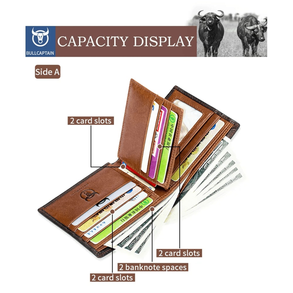 Bullcaptain RFID Blocking Leather Bifold Wallet Slim Mens Card Holder 2