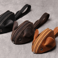 cute mouse leather coin purse mini zipper wallet and key holder
