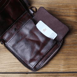 retro genuine leather coin purse wallet with card holder and zipper