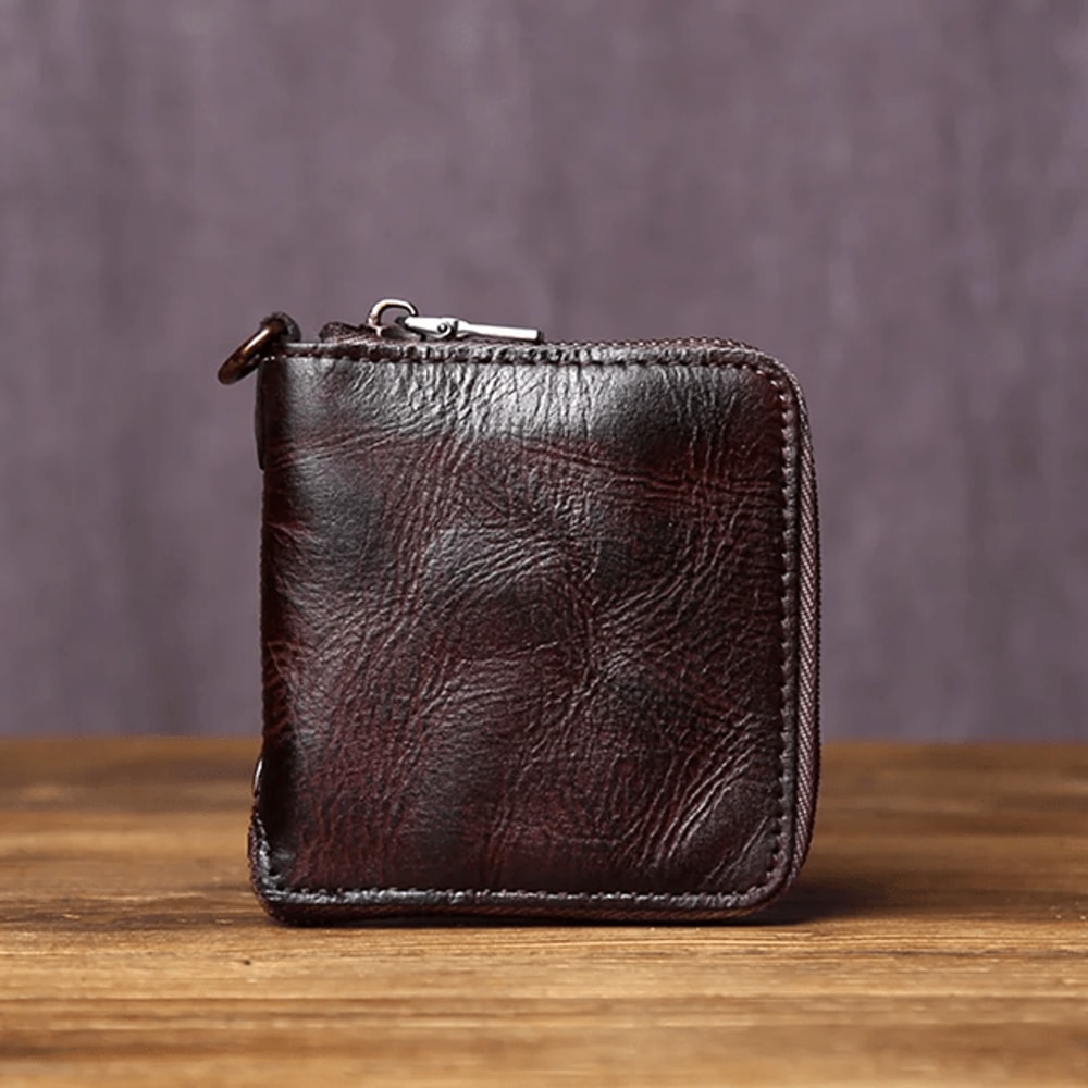 Retro Genuine Leather Coin Purse Wallet With Card Holder And Zipper 1