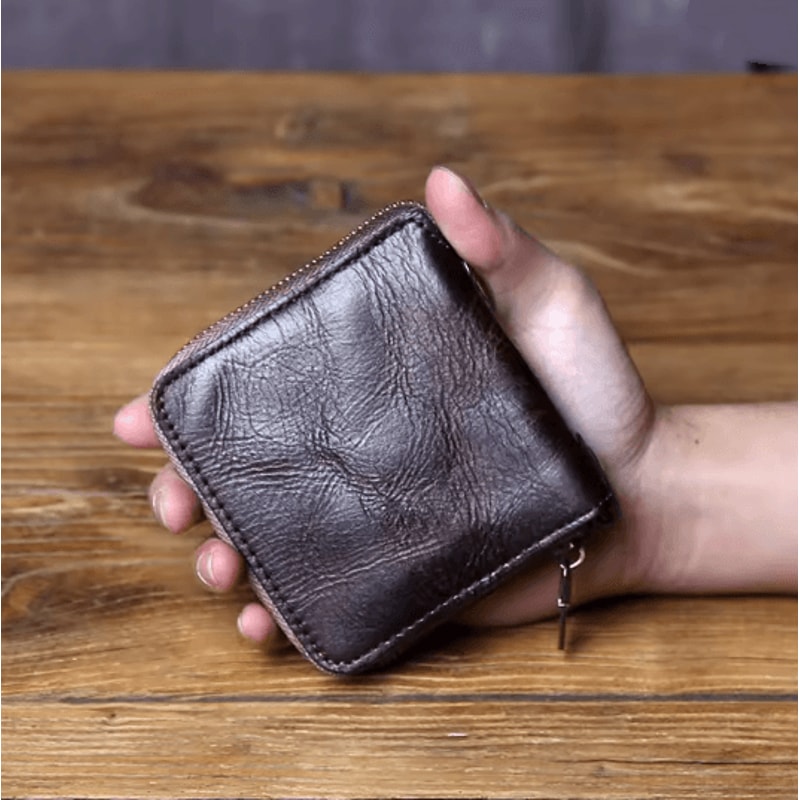 Retro Genuine Leather Coin Purse Wallet With Card Holder And Zipper 2