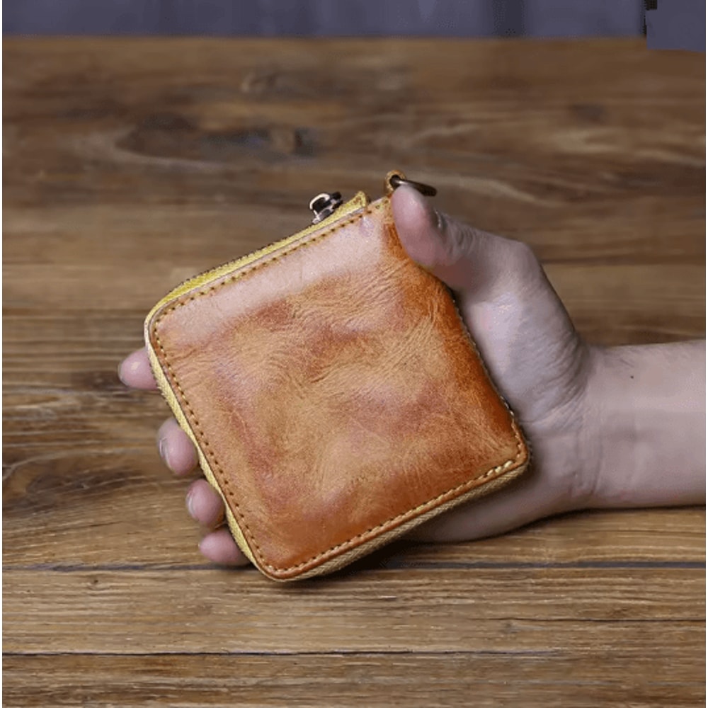 Retro Genuine Leather Coin Purse Wallet With Card Holder And Zipper 4