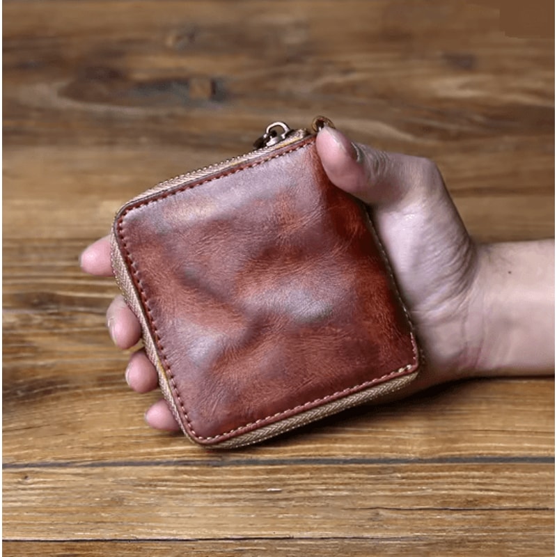Retro Genuine Leather Coin Purse Wallet With Card Holder And Zipper 5
