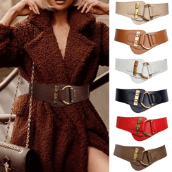 classic gold buckle leather belt adjustable womens fashion waist belt