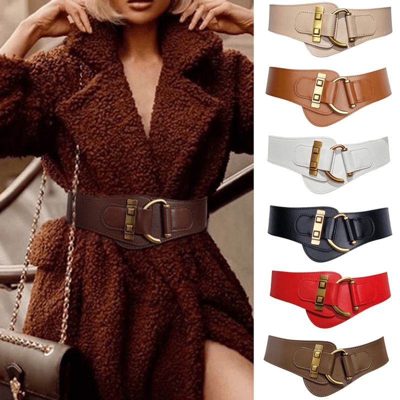 Classic Gold Buckle Leather Belt Adjustable Womens Fashion Waist Belt 0