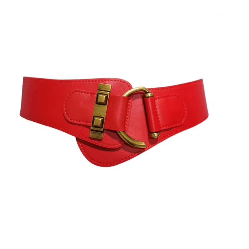 Classic Gold Buckle Leather Belt Adjustable Womens Fashion Waist Belt 3