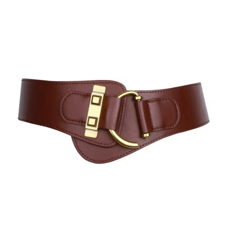 Classic Gold Buckle Leather Belt Adjustable Womens Fashion Waist Belt 6