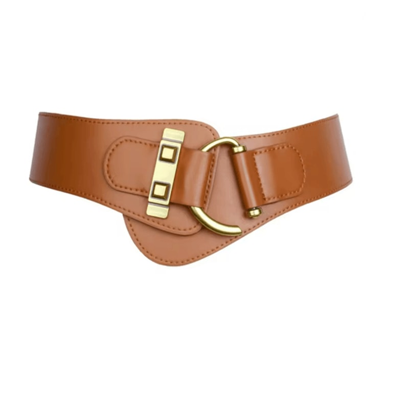 Classic Gold Buckle Leather Belt Adjustable Womens Fashion Waist Belt 2