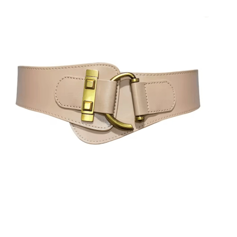 Classic Gold Buckle Leather Belt Adjustable Womens Fashion Waist Belt 7
