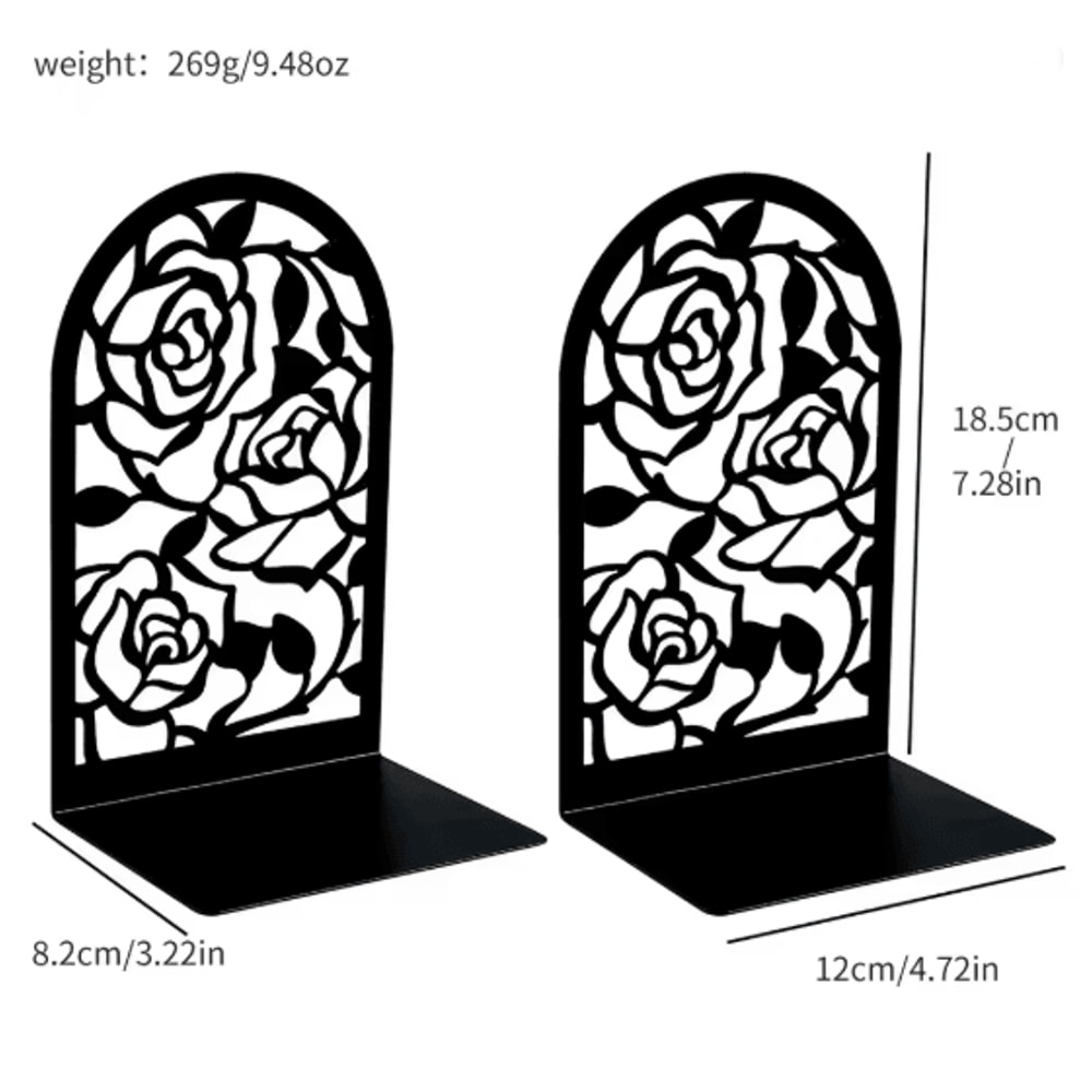 Rose Design Metal Bookends Decorative Bookends Set For Bookshelf 2