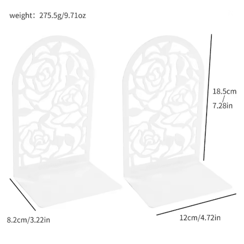 Rose Design Metal Bookends Decorative Bookends Set For Bookshelf 3