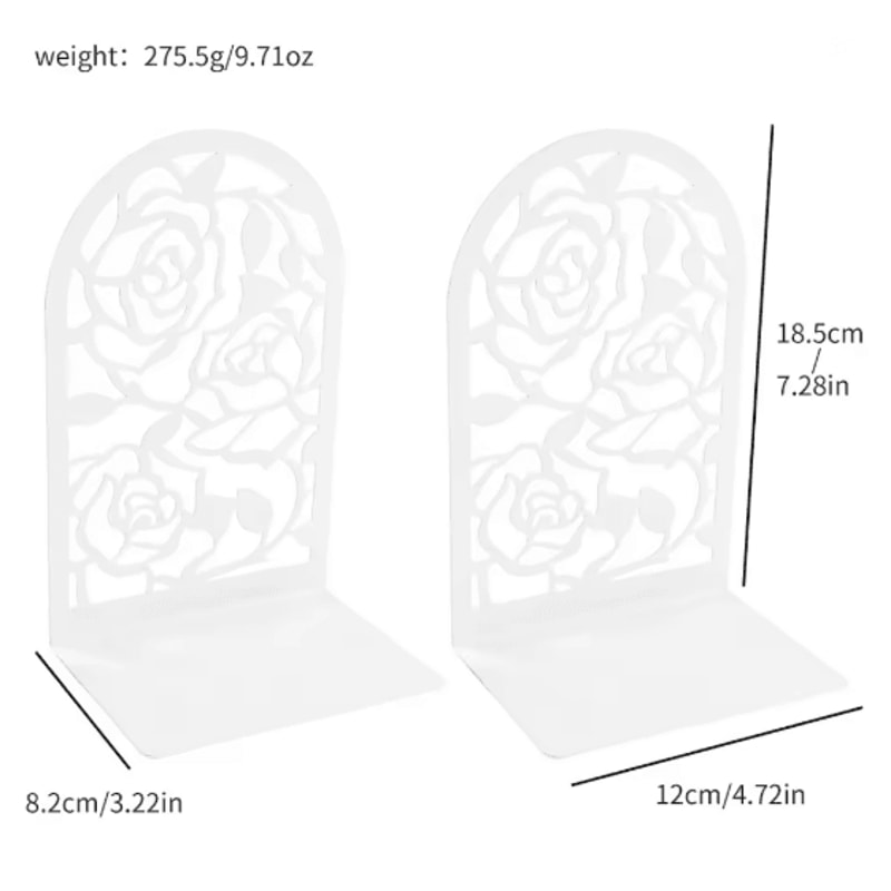 Rose Design Metal Bookends Decorative Bookends Set For Bookshelf 3