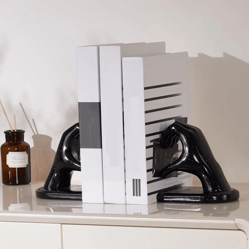 Gold Heart Hand Decorative Bookends Modern Metal Bookends For Bookshelf 1