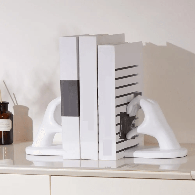 Gold Heart Hand Decorative Bookends Modern Metal Bookends For Bookshelf 2