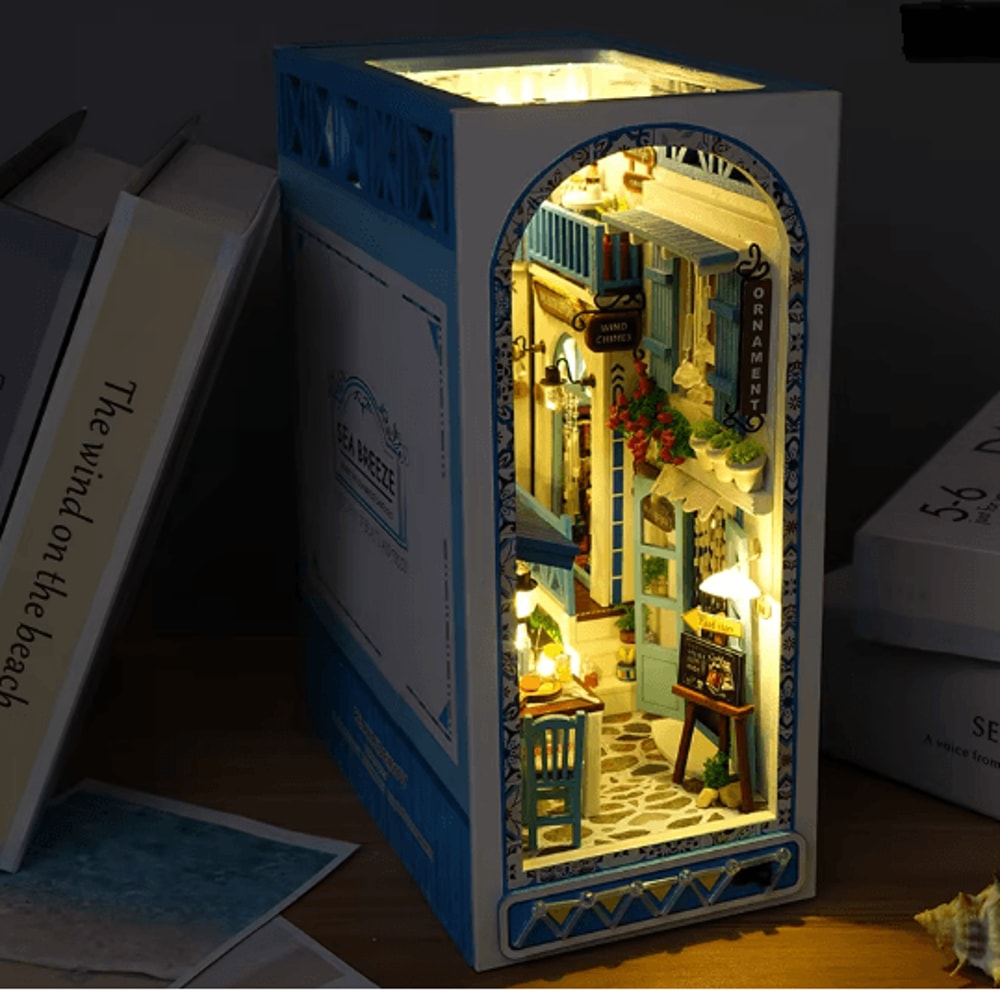 DIY Book Nook Kit Miniature Bookshelf Diorama Model Kit Decor 0