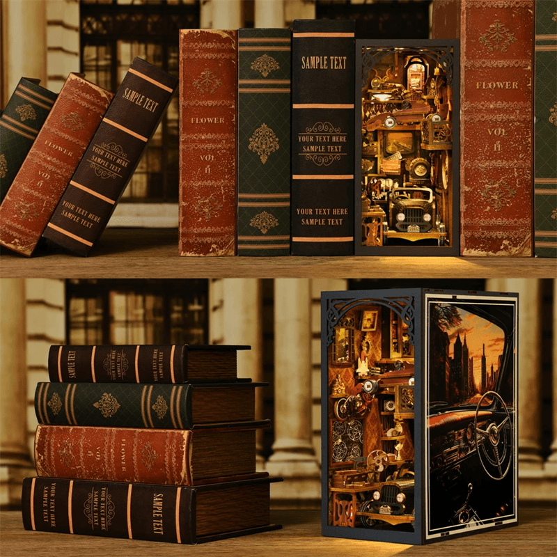 DIY Book Nook Kit Classic Car Wooden Puzzle Bookshelf Insert Decor 1