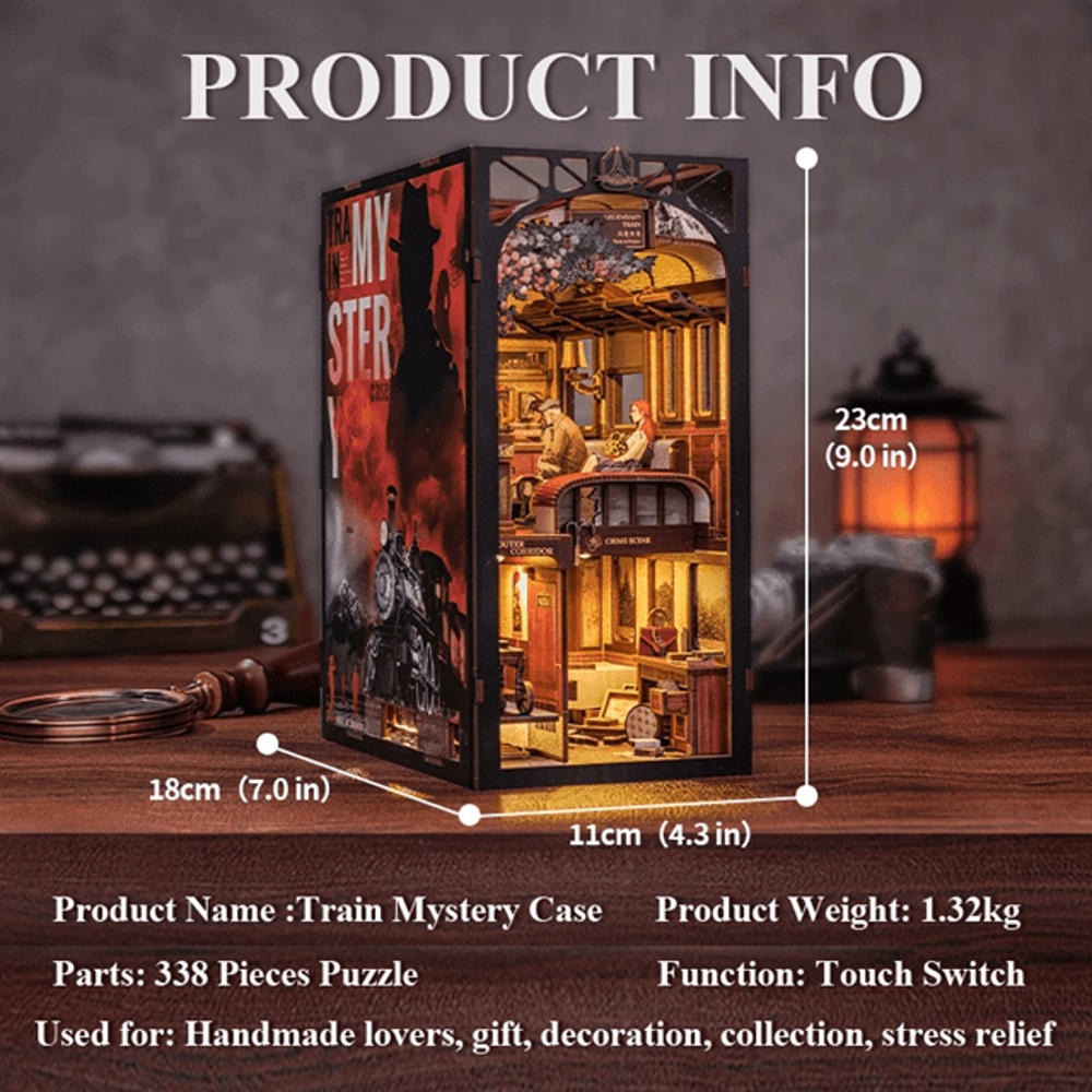 DIY Book Nook Kit Detective Train Mystery Wooden Puzzle Bookshelf Insert 2