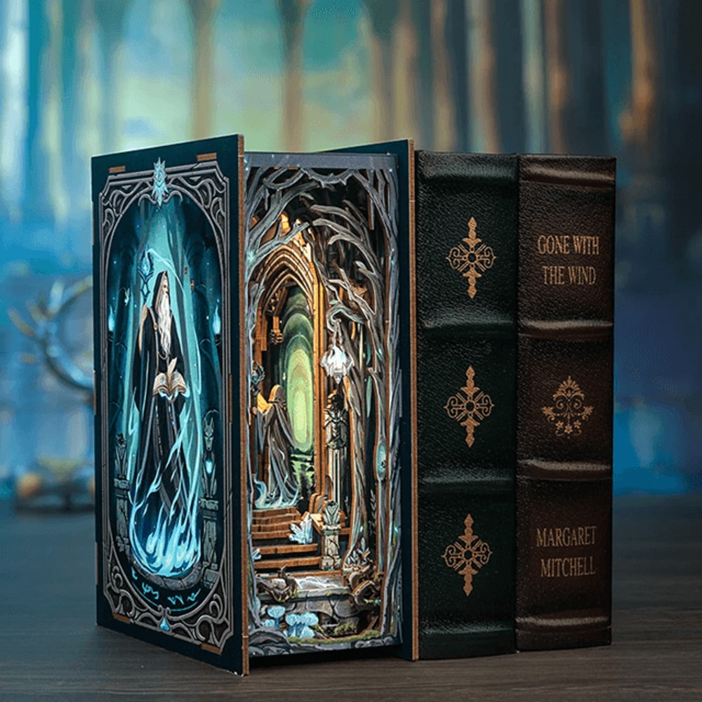 DIY Book Nook Kit Gate Of Wonderland Miniature Dollhouse Bookshelf Insert With LED Light 3