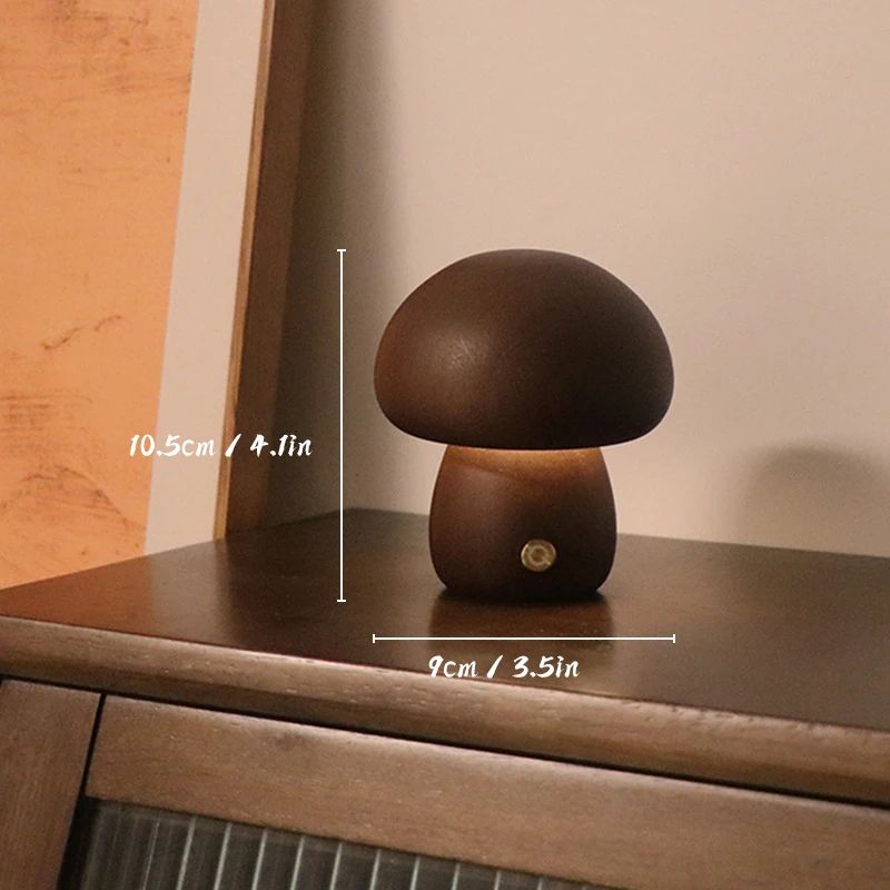 Wooden Mushroom Night Light Touch Control Dimmable Bedside Lamp 9