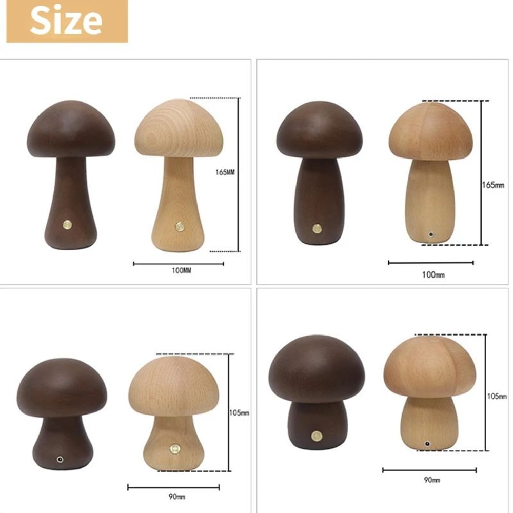 Wooden Mushroom Night Light Touch Control Dimmable Bedside Lamp 3