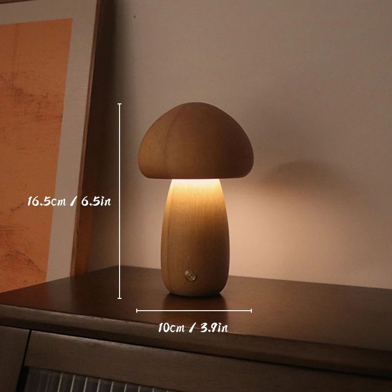 Wooden Mushroom Night Light Touch Control Dimmable Bedside Lamp 6