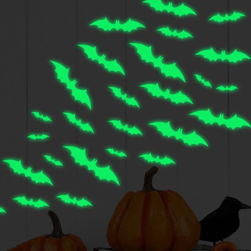 Glow In The Dark Halloween Wall Stickers Bat Window Decorations 4
